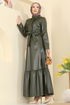 Beli Kemerli Deri Elbise 5285AL357-MS Haki - Thumbnail