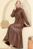 A.L. - Beli Kemerli Deri Elbise 5285AL357-MS Taba
