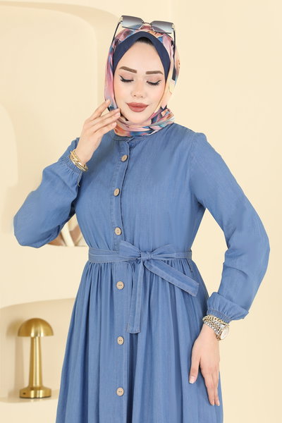 O.R.G. - Beli Kemerli Kot Elbise 6785ORG1169-MS Açık Kot - 424242