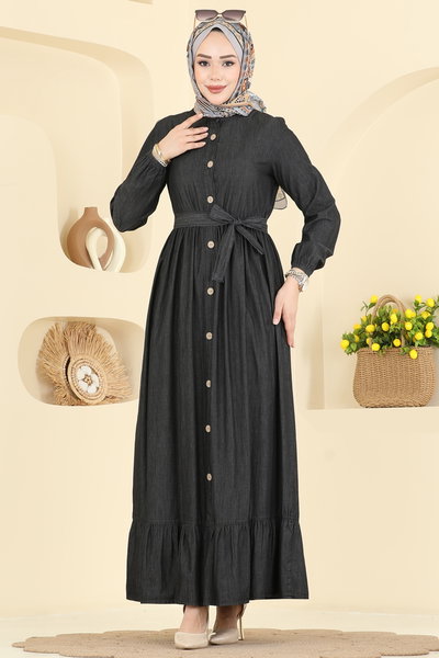 O.R.G. - Beli Kemerli Kot Elbise 6785ORG1169-MS Siyah Kot - 424283