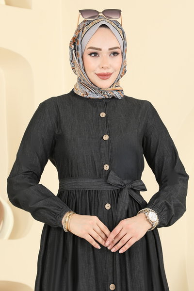 O.R.G. - Beli Kemerli Kot Elbise 6785ORG1169-MS Siyah Kot - 424284