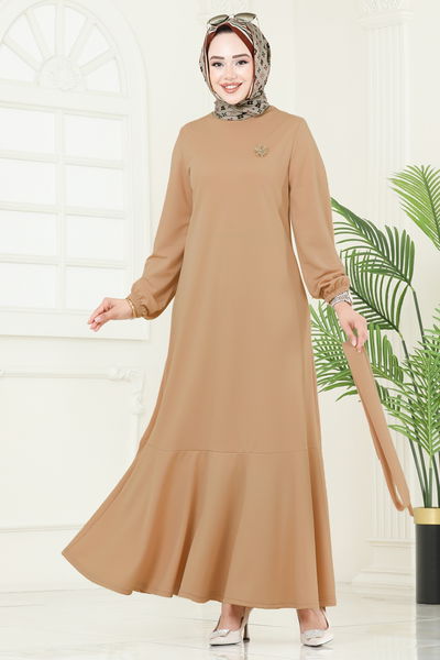 U.K.B. - Beli Kemerli Mira Elbise 23028UKB139-MS Latte - 386774