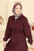 Beli Kemerli Tesettür Elbise 15900OLA1188-MS Bordo - Thumbnail
