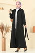 Beli Kuşaklı Elbise Ferace 7020UZ662-MS Siyah - Thumbnail
