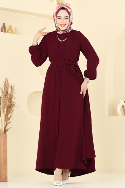 B.G.S. - Beli Kuşaklı Elbise Takım 0347BG354-MS Bordo - 384058