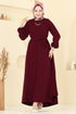 Beli Kuşaklı Elbise Takım 0347BG354-MS Bordo - Thumbnail