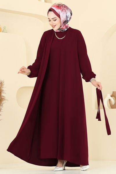 B.G.S. - Beli Kuşaklı Elbise Takım 0347BG354-MS Bordo - 384061
