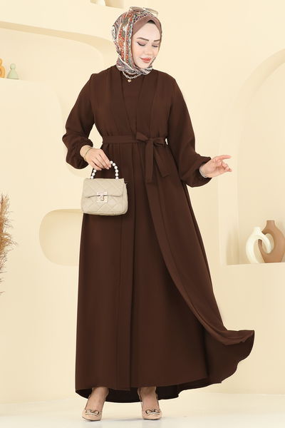 B.G.S. - Beli Kuşaklı Elbise Takım 0347BG354-MS Kahve - 384064