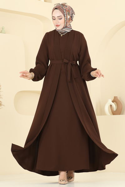 B.G.S. - Beli Kuşaklı Elbise Takım 0347BG354-MS Kahve - 384065