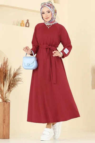 P.L. - Beli Kuşaklı İki İp Elbise PL2828-MS Kırmızı