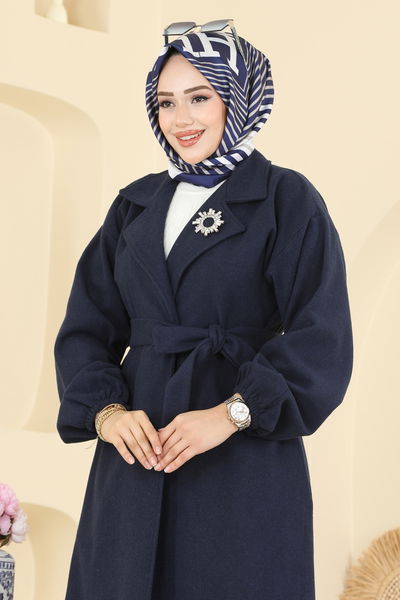 E.R.K. - Beli Kuşaklı Kaşe Kaban 2059ERK1158-MS Laci - 415646