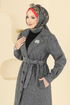 Beli Kuşaklı Kaşe Kaban 9054S324-MS Gri - Thumbnail