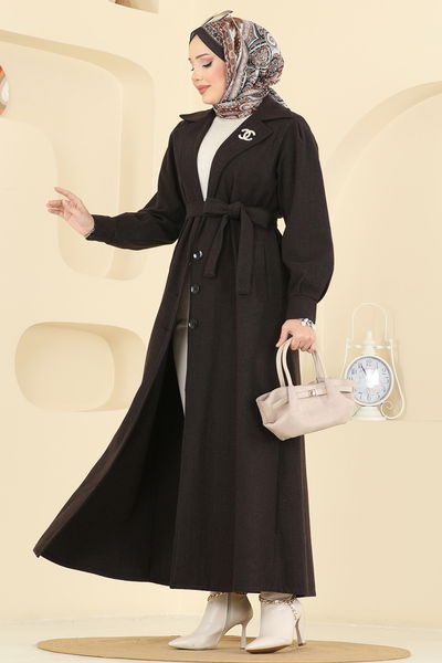 S.V.L. - Beli Kuşaklı Kaşe Kaban 9054S324-MS Kahve - 417361