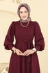 Beli Kuşaklı Krep Elbise 23031UKB139-MS Bordo - Thumbnail