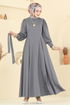 Beli Kuşaklı Krep Elbise 23031UKB139-MS Gri - Thumbnail