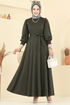Beli Kuşaklı Krep Elbise 23031UKB139-MS Haki - Thumbnail