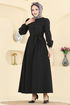 Beli Kuşaklı Terikoton Elbise 3076KTR750-MS Siyah - Thumbnail