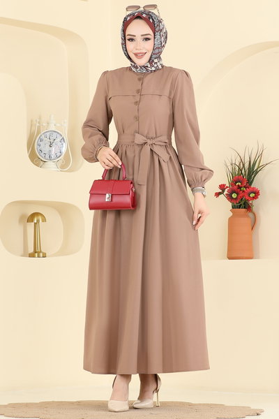 K.T.R. - Beli Kuşaklı Terikoton Elbise 3076KTR750-MS Vizyon - 423683