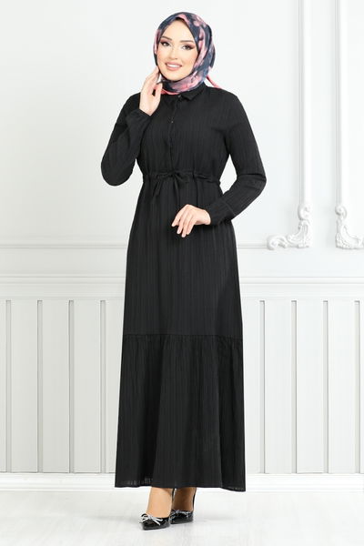 MRV A.S.E. - Beli Laced Up Hijab Dress 779ASE1099-M Black - 351580