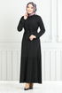 Beli Laced Up Hijab Dress 779ASE1099-M Black - Thumbnail