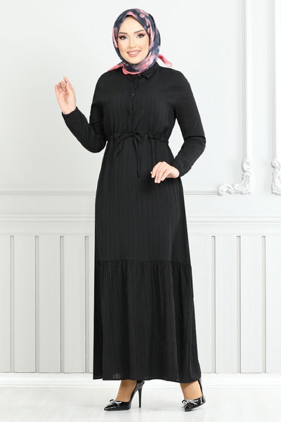 MRV A.S.E. - Beli Laced Up Hijab Dress 779ASE1099-M Black - 351582