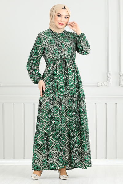 MRV B.G.S. - Beli Laced Up Patterned Dress 1137BGS895-M Emerald - 352118