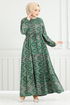 Beli Laced Up Patterned Dress 1137BGS895-M Emerald - Thumbnail