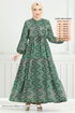 Beli Laced Up Patterned Dress 1137BGS895-M Emerald - Thumbnail