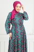 Beli Laced Up Patterned Dress 1137BGS895-M Oil - Thumbnail