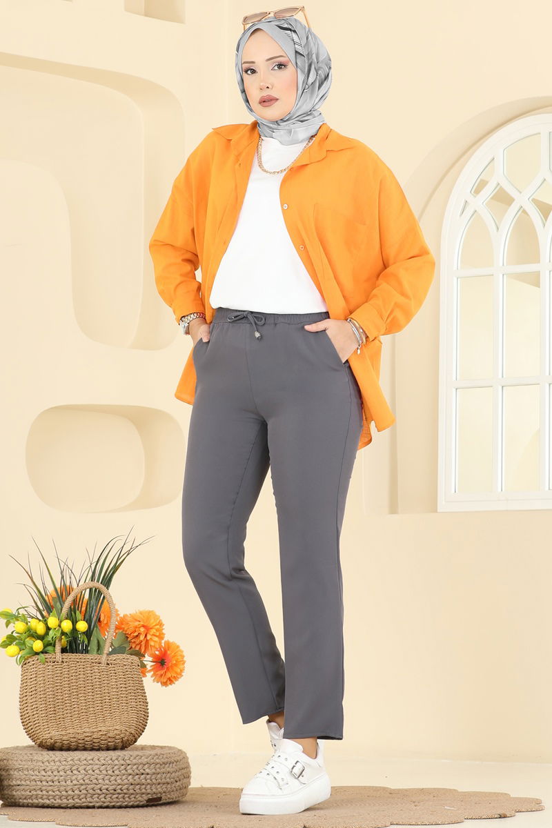 Beli Lastikli Dabıl Pantolon 0650ERK1158-MS Gri