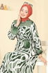 Beli Lastikli Desenli Elbise 7127BG354-MS Haki - Thumbnail
