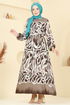Beli Lastikli Desenli Elbise 7127BG354-MS Kahve - Thumbnail