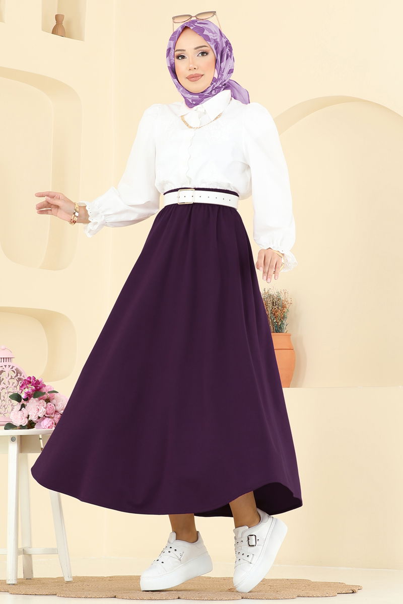 Beli Lastikli Örme Etek 5014ERK1158-MS Mor