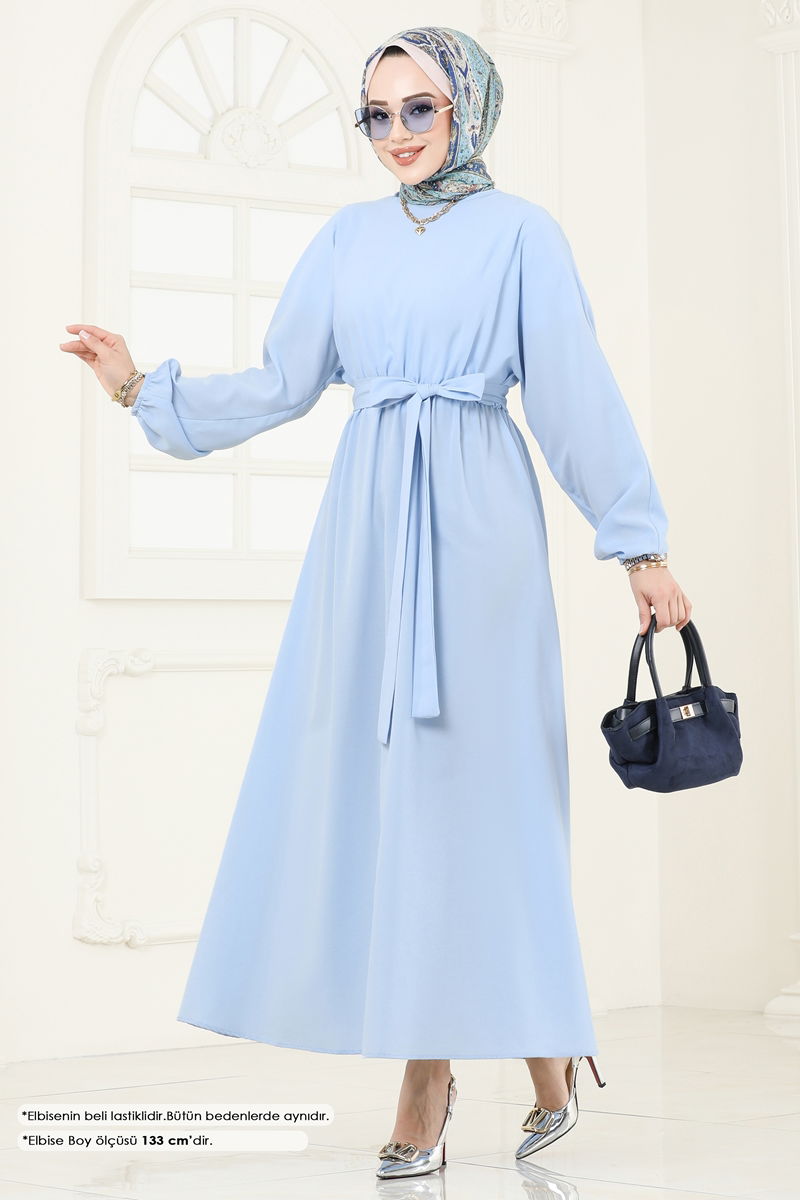 Beli Lastikli Terikoton Elbise 012MR1078-MS Bebe Mavisi