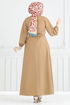 Beli Lastikli Tesettür Elbise 805OZN1046-MS Latte - Thumbnail