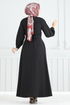 Beli Lastikli Tesettür Elbise 805OZN1046-MS Siyah - Thumbnail