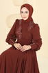 Beli Pilise Detaylı Şifon Abiye 8084AB368-MS Bakır - Thumbnail