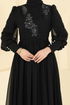 Beli Pilise Detaylı Şifon Abiye 8084AB368-MS Siyah - Thumbnail