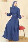 A.S.M.K. - Beli Taş Detaylı Abiye Elbise 2597ASMK1074-MS İndigo