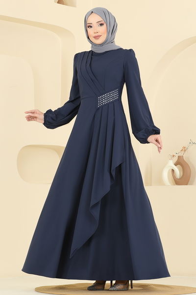 A.S.M.K. - Beli Taş Detaylı Abiye Elbise 2597ASMK1074-MS Laci - 418901