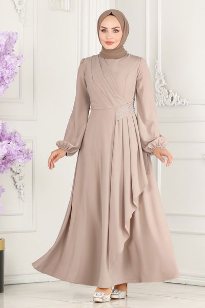 A.S.M.K. - Beli Taş Detaylı Abiye Elbise 2597ASMK1074-MS Vizyon - 418896