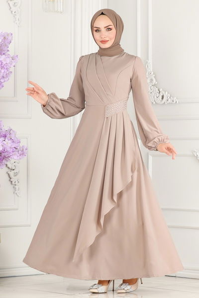 A.S.M.K. - Beli Taş Detaylı Abiye Elbise 2597ASMK1074-MS Vizyon - 418897