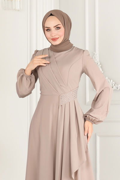 A.S.M.K. - Beli Taş Detaylı Abiye Elbise 2597ASMK1074-MS Vizyon - 418898