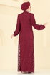 Beli Taşlı Dantel Abiye 5739EDF311-MS Bordo - Thumbnail