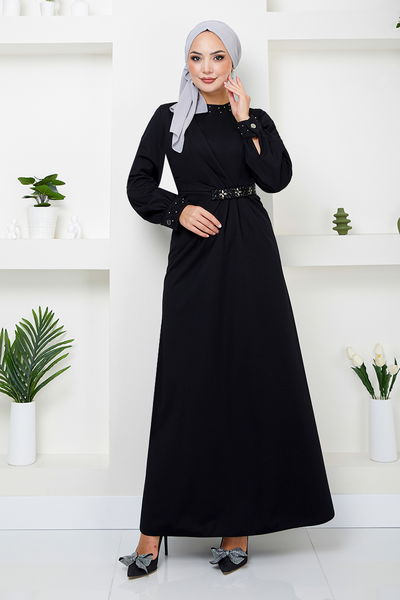MRV S.L. - Beli The Stone Embroidered Evening dress 5027SL890-M Black - 344276