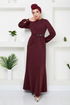Beli The Stone Embroidered Evening dress 5027SL890-M Burgundy - Thumbnail