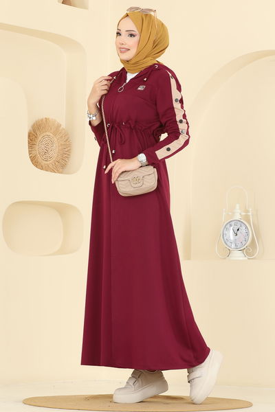 P.L. - Beli Tünel Detaylı Elbise PL9177-MS Bordo - 418511