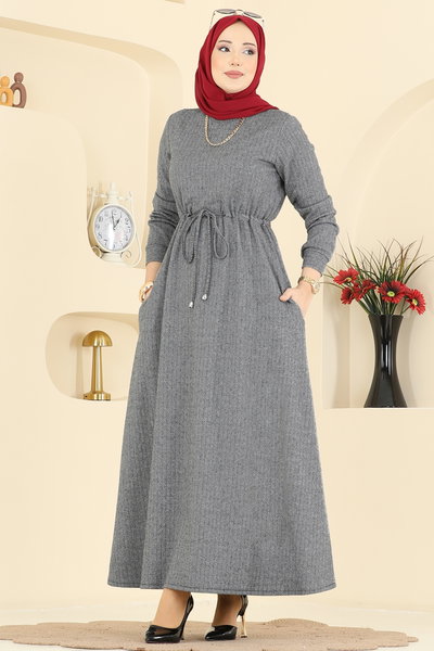 U.K.B.K. - Beli Tünelli Balıksırtı Elbise 24090UKBK1160-MS Gri - 428788