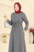 Beli Tünelli Balıksırtı Elbise 24090UKBK1160-MS Gri - Thumbnail