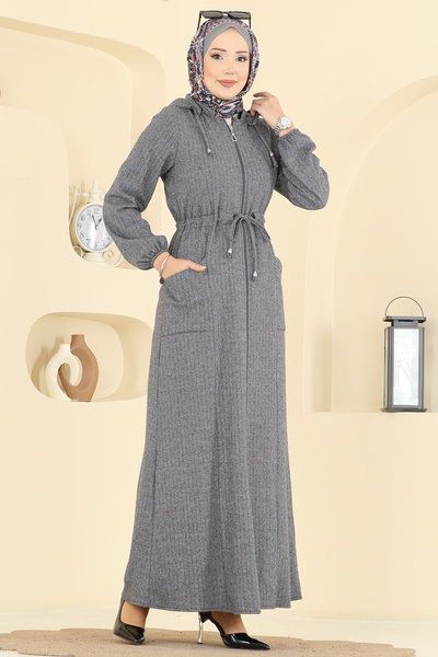 U.K.B. - Beli Tünelli Balıksırtı Ferace 24011UKB139-MS Gri - 421934